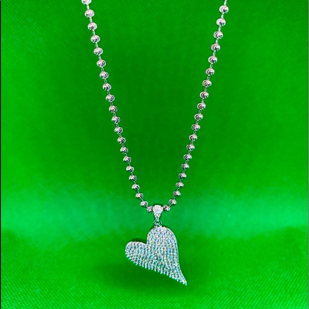 Sterling Silver Slanted Heart Necklace